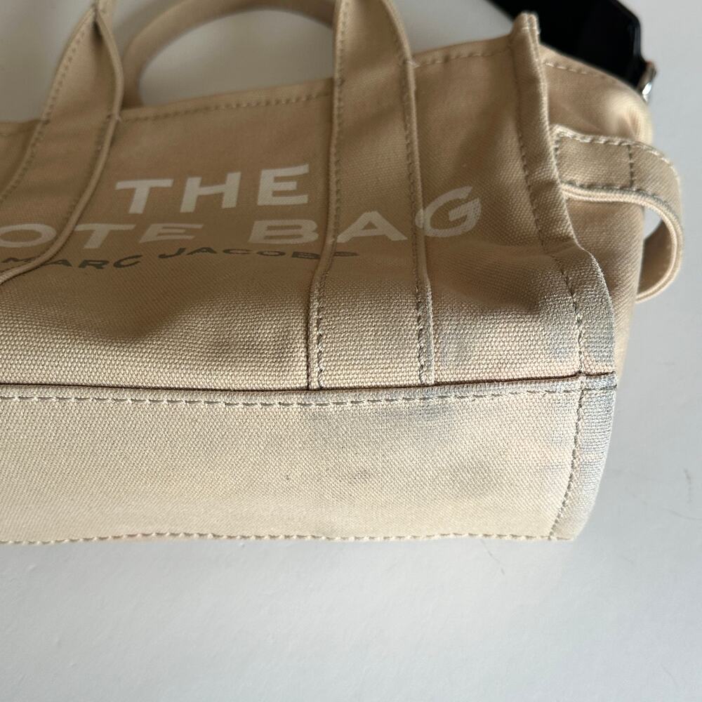 Marc Jacobs The Tote Bag Mini Womens Tan Cotton Canvas Crossbody Purse - Picture 7 of 12